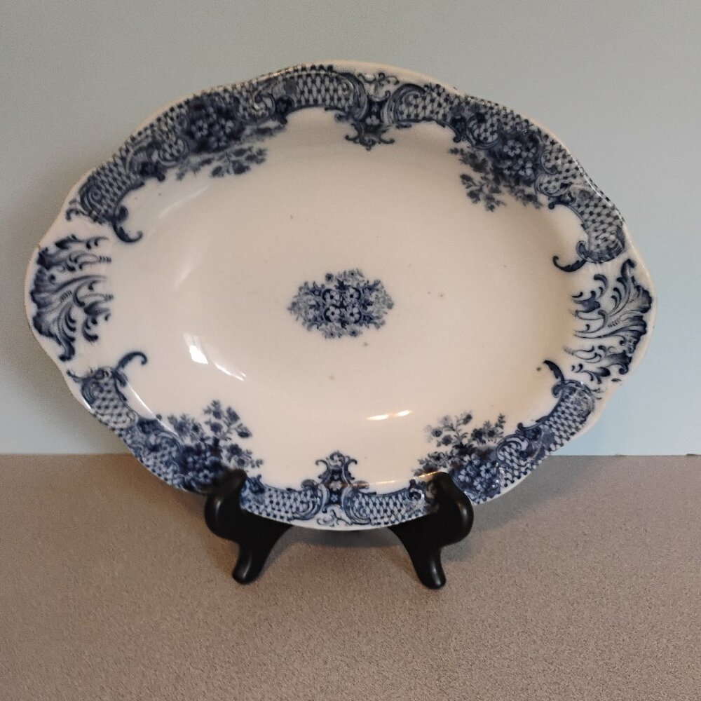 Wood and Sons Vintage Keswick Pattern Blue Flow Transferware Oval Bowl